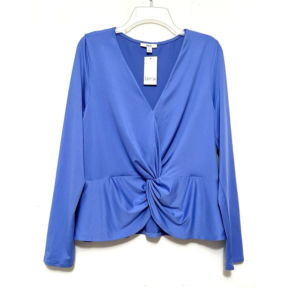 NWT Bar III 111 Worldly Blue V-Neck Long Sleeve Twist Shirt Top Blouse XL